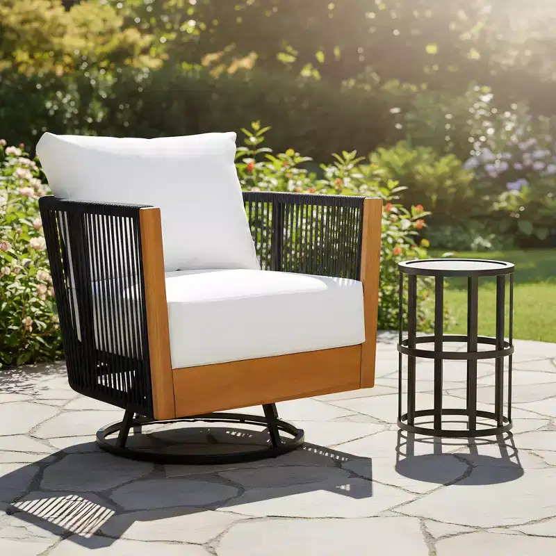 Christopher Knight Home Suriya Modern Acacia Patio Swivel Chairs with Rope Design and Metal Table Set