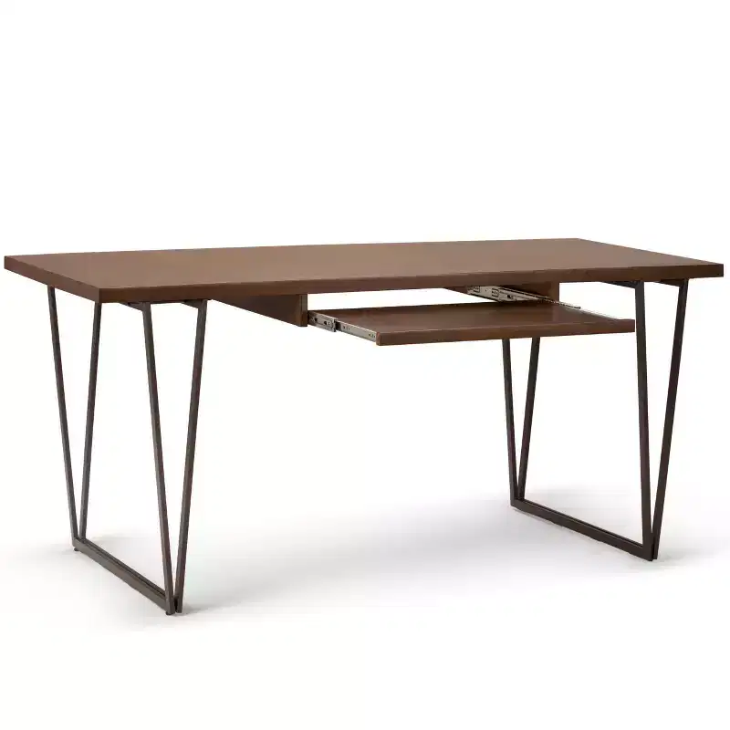66" Travis Solid Wood Desk with Keyboard Tray, Metal Base - WyndenHall