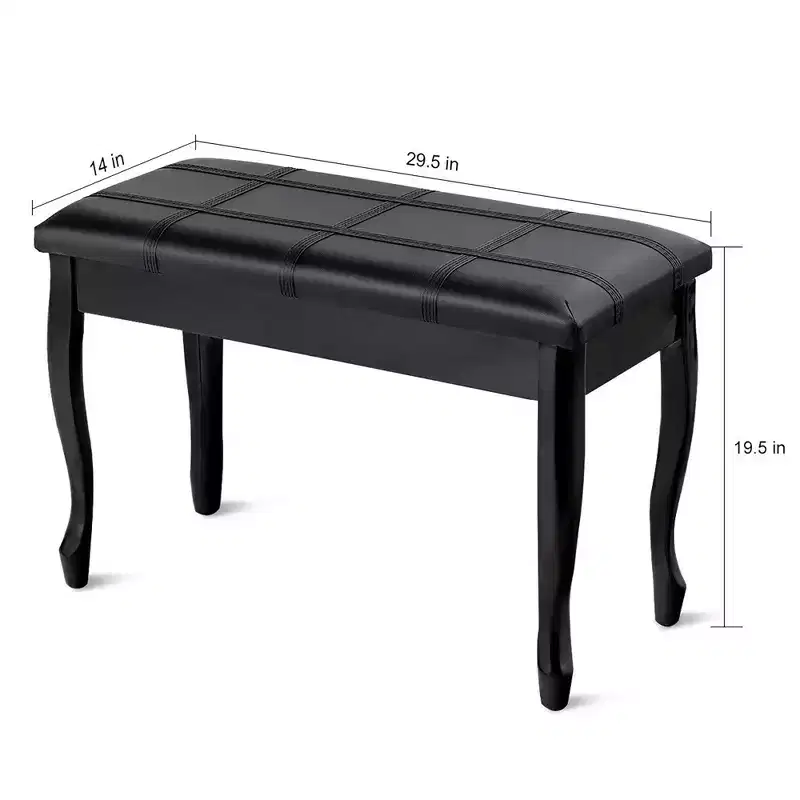 PU Leather Solid Wood Piano Bench Padded Double Duet Keyboard Seat with Storage Black