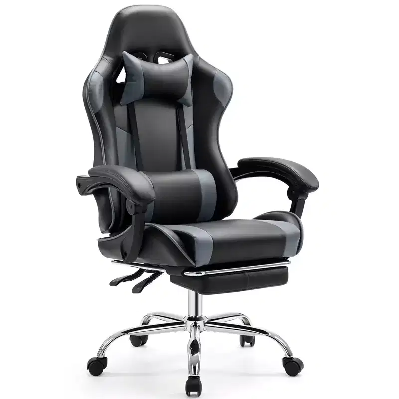 MAYEERTY Gaming Chair Video Game Desk Chair Ergonomic Computer with Footrest Comfy Lumbar Support PU Leather Recliner with Headrest Fixed Up Armrest