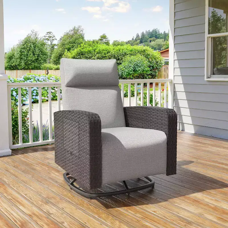 ALAULM Swivel Chair, Multi-functional Rattan Recliner w/Footrest, table tray Fully reclinable for patio, living rooms&bedrooms