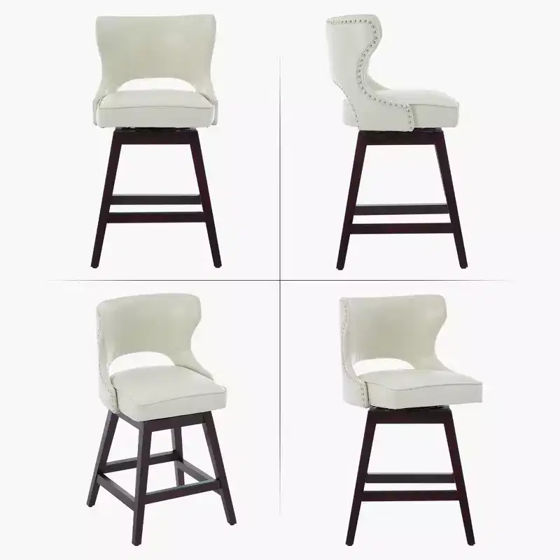 Swivel Nailhead Counter Bar Stools Set of 2 Upholstered 360° Solid Wood Legs 26