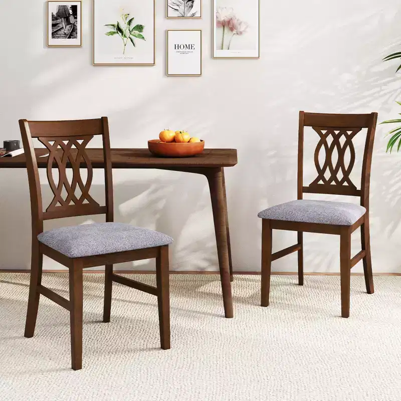 Costway Dining Chairs Set of 2 w/Padded Seat Hollowed Backrest & Rubber Wood Frame