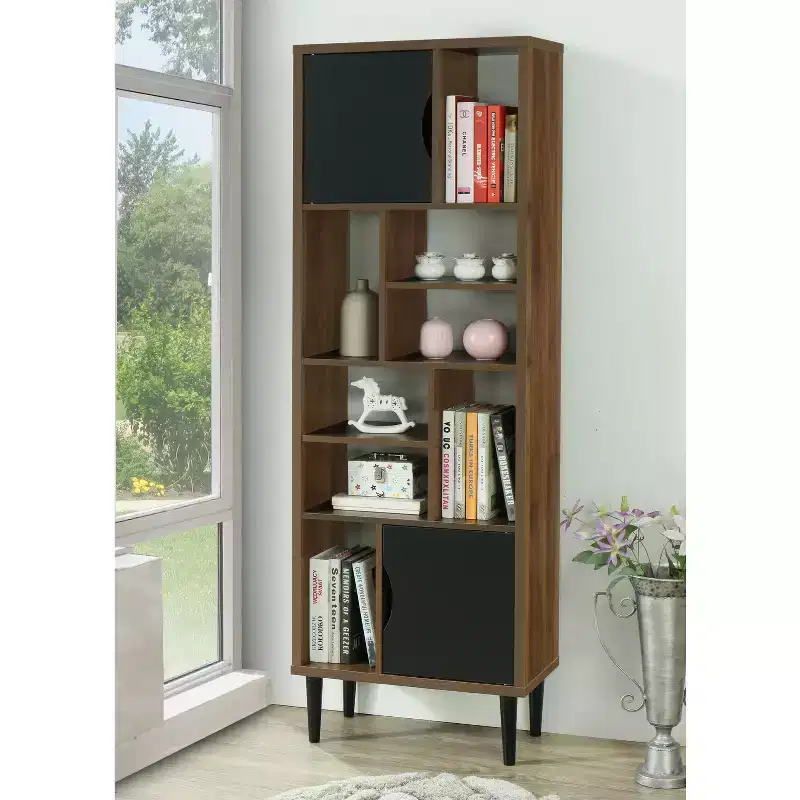 71 in Black Manufactured Wood Vertical Bookshelf with 5 Tier Shelves