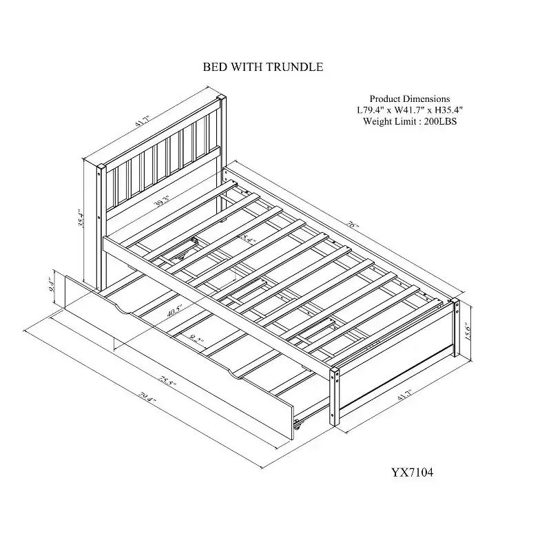 Bellemave Twin Size Bed Frame with Trundle,Wood Platform Bed with Headboard,Twin Bed Frames for Kids,Teens,Adults,No Spring Needed, Grey