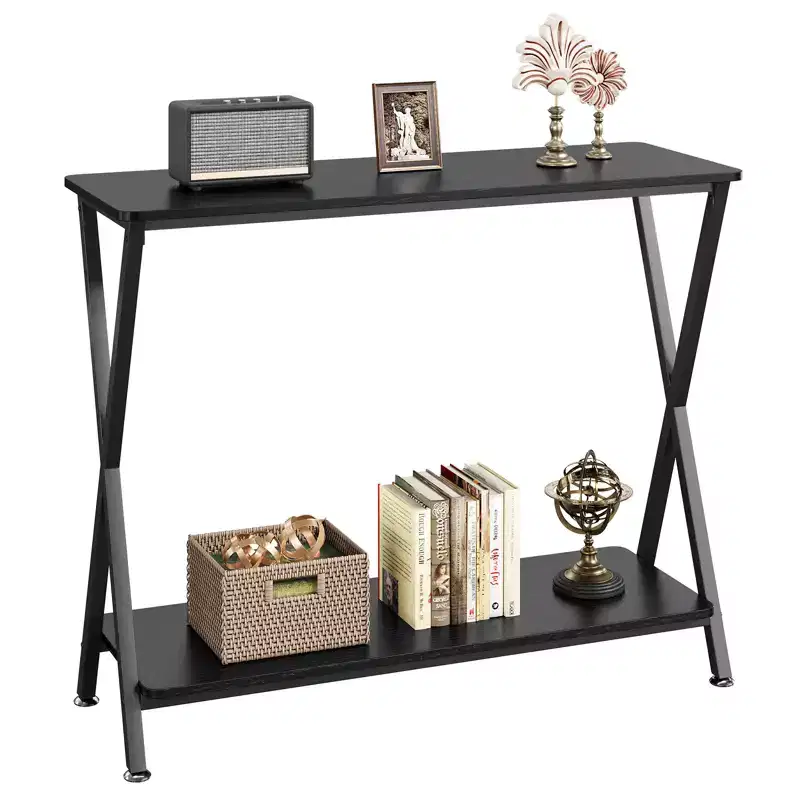 Sofa Tables Narrow Long Behind Couch Table, 2-Tier Industrial Entryway Table, Living Room Console Table, Metal Shelf, for Living Room, Foyer, Hallway