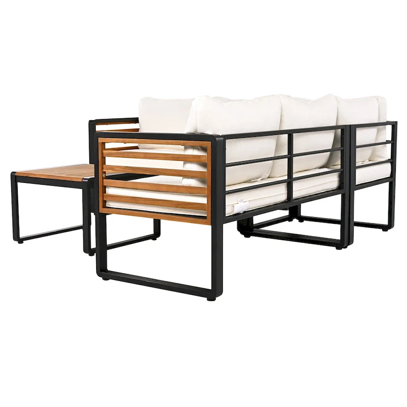 4-Piece Iron L-Shaped Sectional Sofa Set with Cushions & Table