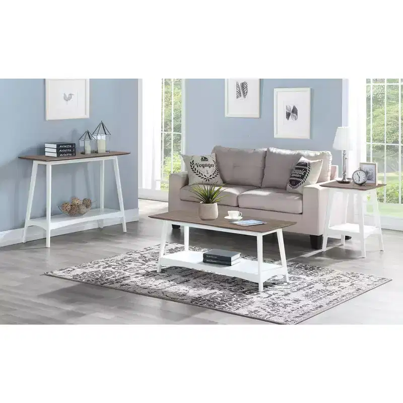 Mid-Century Modern End Table with Open Shelf, MDF Veneer Top and Rubberwood Legs
