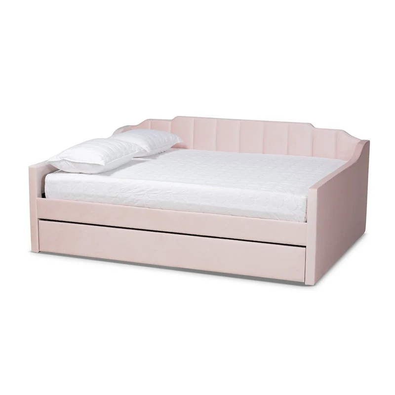 Channel-Tufted Velvet Daybed with Pull-Out Trundle – Pink / Navy / Grey, Twin / Full / Queen, 1-2 Person Use