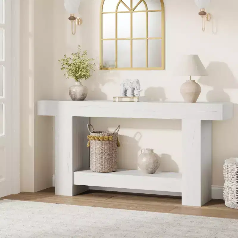 2-Tier Long Console Table Sofa Table, Farmhouse Entryway Accent Table Behind Couch for Entrance, Hallway, Living Room