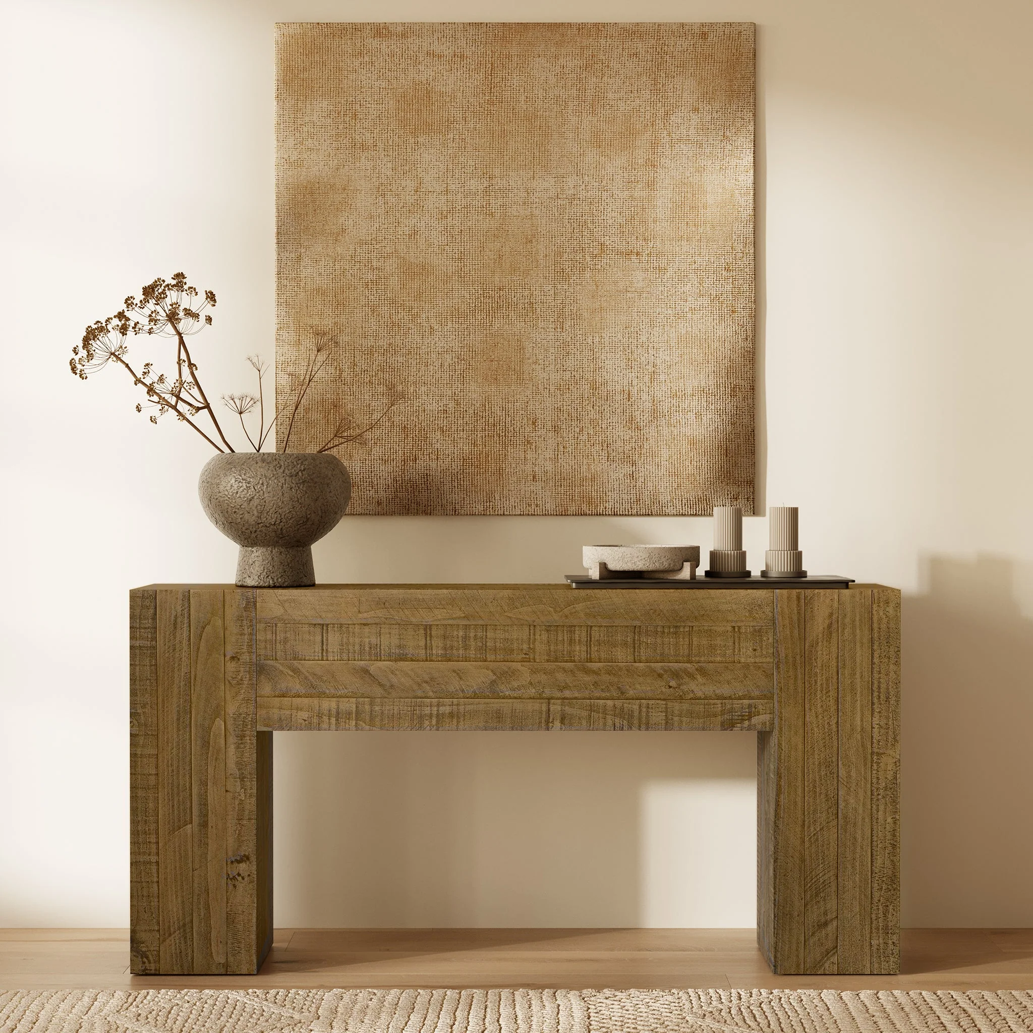 Modern Weathered Pine Console Table for Entryway or Living Room