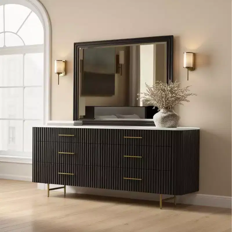 Royal Hampton Dresser Mirror, Espresso Brown Wood, Sleek Rectangular Frame 36x42