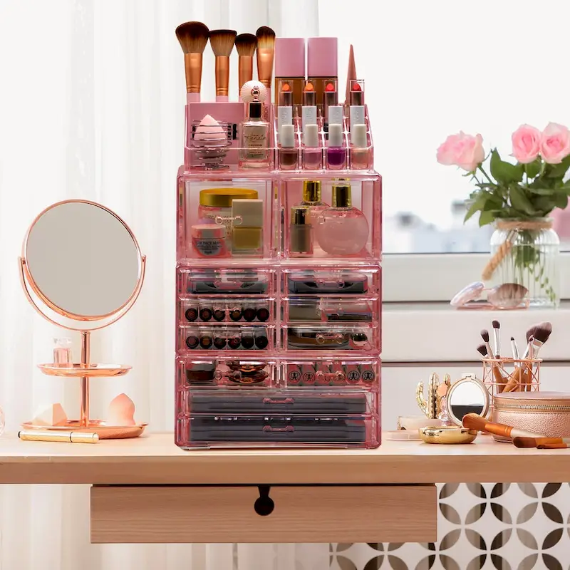 Cosmetic Makeup and Jewelry Storage Case with 12 Drawers and 16 Slots - 4-Piece