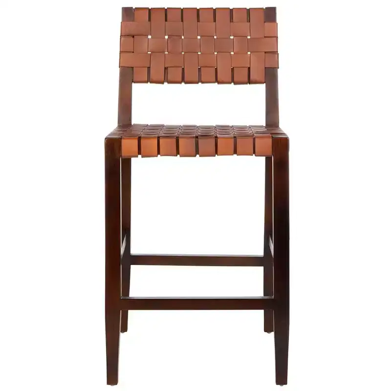 Paxton Woven Leather Counter Stool - BST1003 - Cognac/Walnut Finish - Safavieh