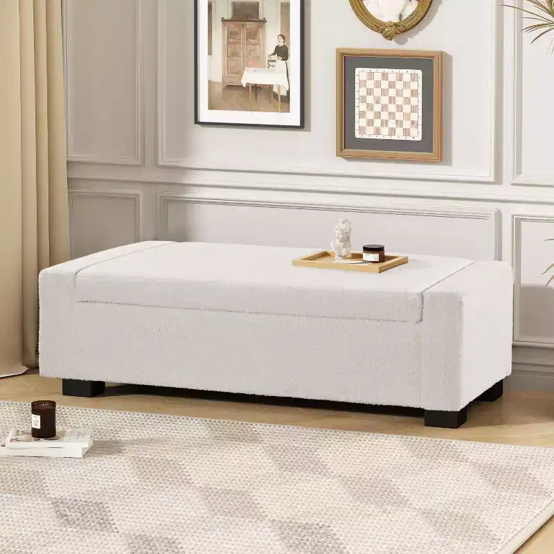 TUYOHW 50 Ottoman Bench in Textured Fabric, Rectangular Design with Hinged Lid for Seating and Hidden Storage