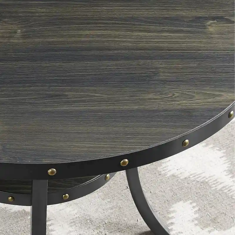 Modern Style 3-Piece Dining Set with Round Bar Table and 2 Nailhead Pub Chairs