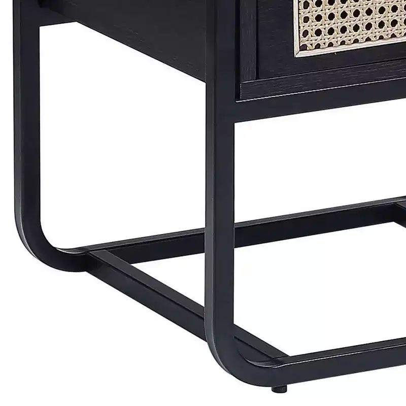 19" Colson Accent Table Black Finish - Acme Furniture: 24" High, Glass Top, Metal Frame, Storage Drawer
