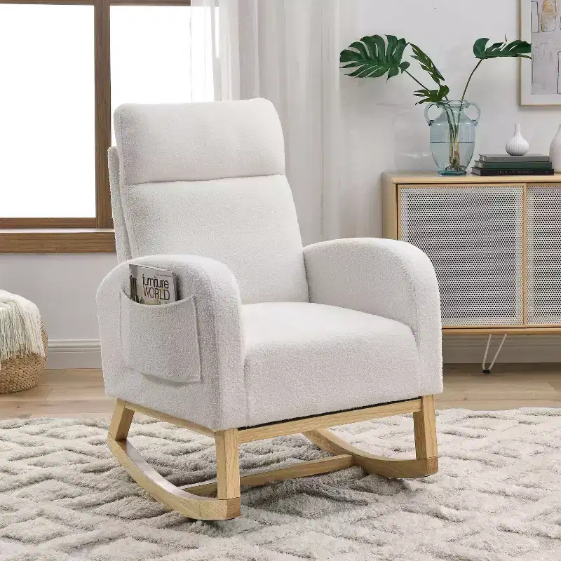 27.6W Accent Rocking Chair, Armchair with High Backrest & 2 Side Pockets, Nursery Glider Rocker - ModernLuxe