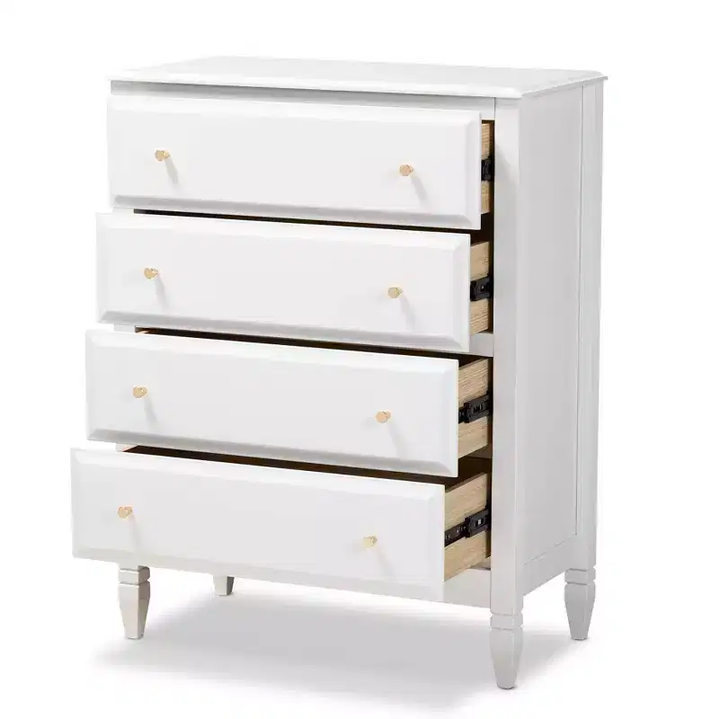 Wood 4-Drawer Bedroom Chest White/Gold 32