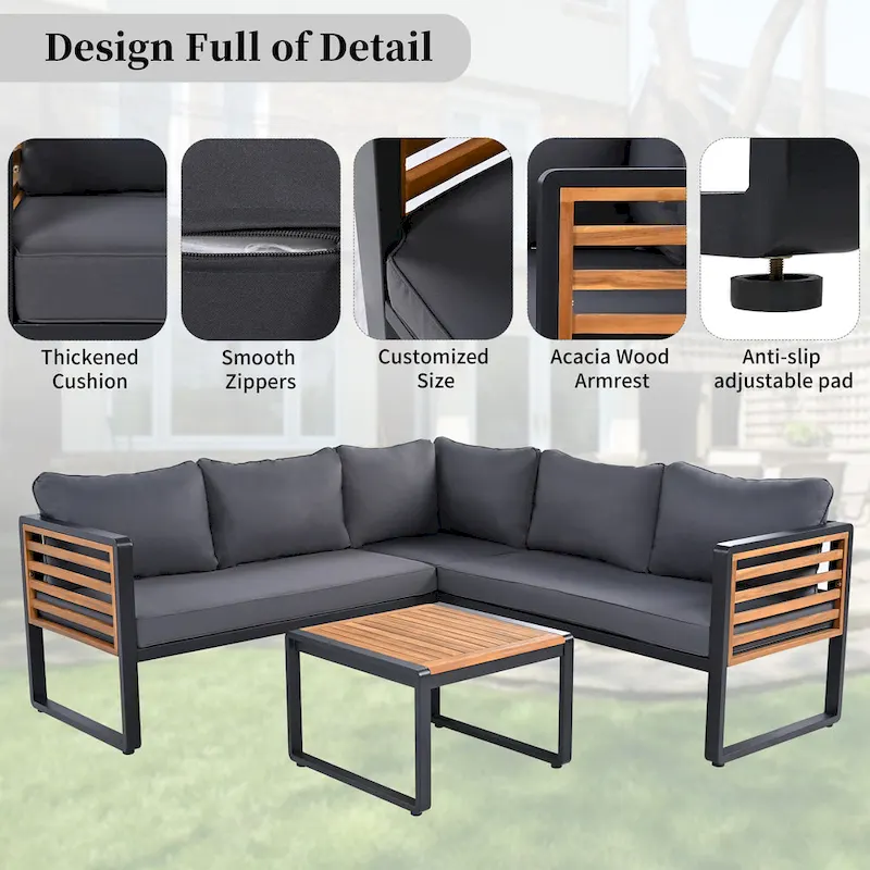 4-Pieces Patio L-shaped Conservation Sofa Set with Coffee Tables