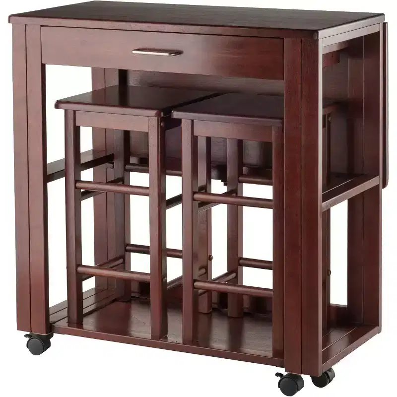 HomeStock Fremont 3-Pc Space Saver with Tuck-away Stools, Walnut
