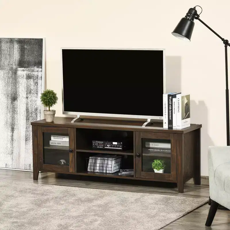 HOMCOM Modern TV Stand, Entertainment Center with Shelves and Cabinets for Flatscreen TVs up to 60 for Bedroom, Living Room