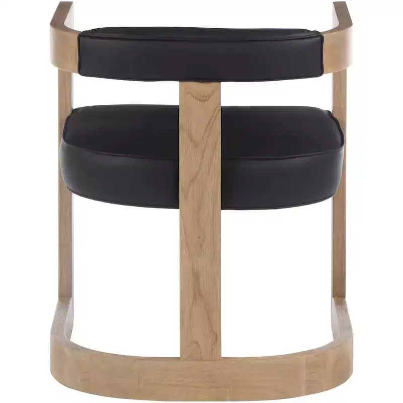 Vegan Leather Dining Chair with Wire-Brushed Rubberwood Frame