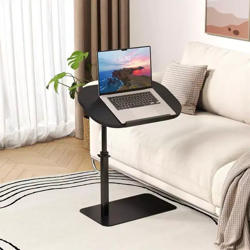 Side Table Sofa Tray for Couch, Minimalist Height Adjustable End Table for Small Spaces, Snack Side Table for Bed or Sofa with Phone and Tablet Slot
