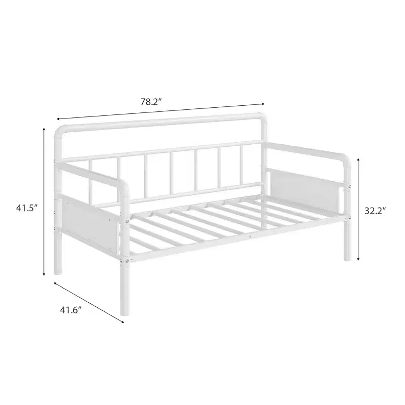 Twin Size Metal Daybed Frame with Steel Slats – White
