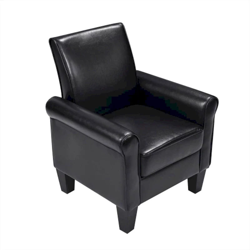 PU Leather Accent Armchair with Ottoman, Single Seat – Black / Dark Grey
