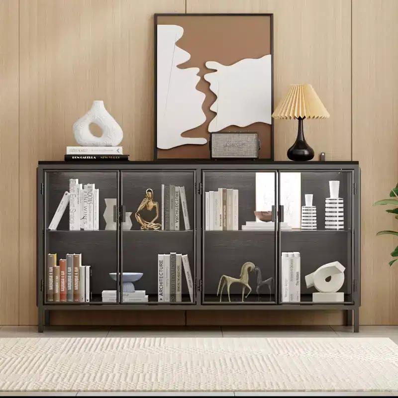 Famapy Black Tempered Glass Display Cabinet Illuminating Your Home with Style and Function