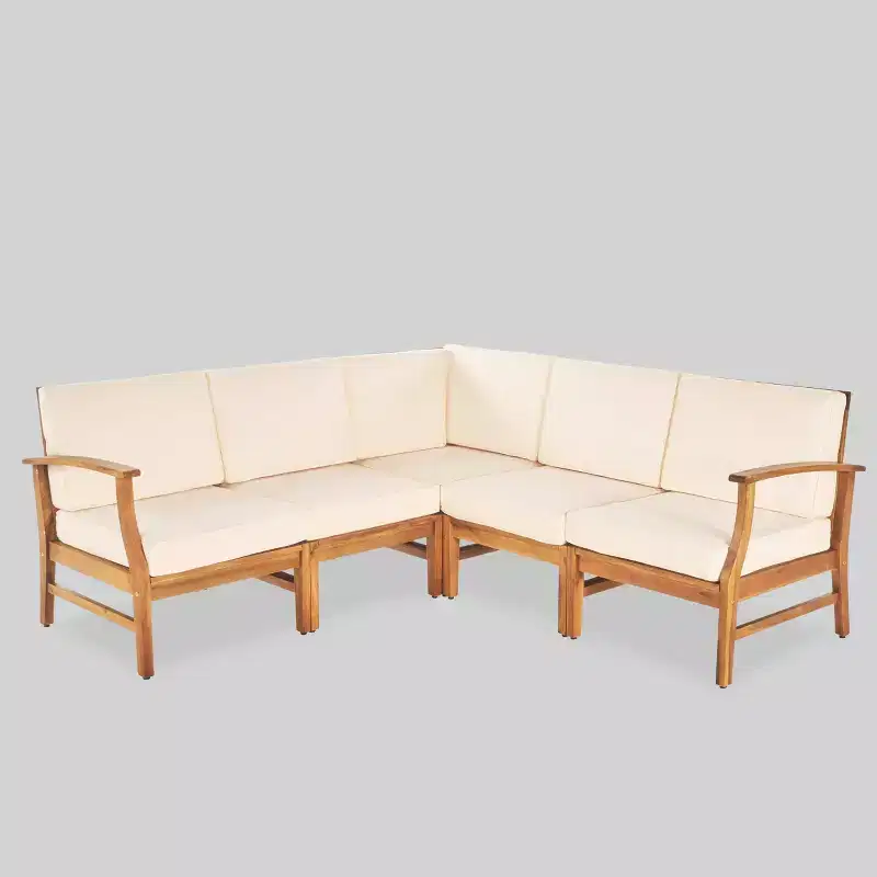 Perla 5pc Acacia Wood Sofa Set: Weather-Resistant Cushions, Christopher Knight Home