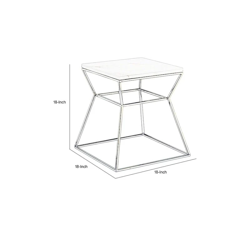 Lio 18 Inch Side End Table, Black Marble Top, Gold Open Hourglass Frame