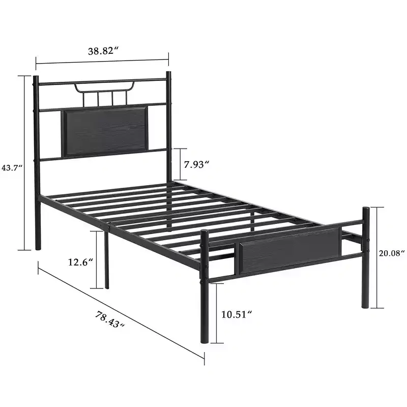 VECELO Metal Platform Bed with Wood Headboard and Footboard