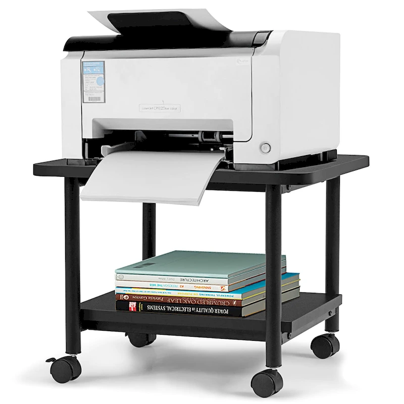 2 Tier Rolling Printer Cart Storage Stand Under Desk with Casters
