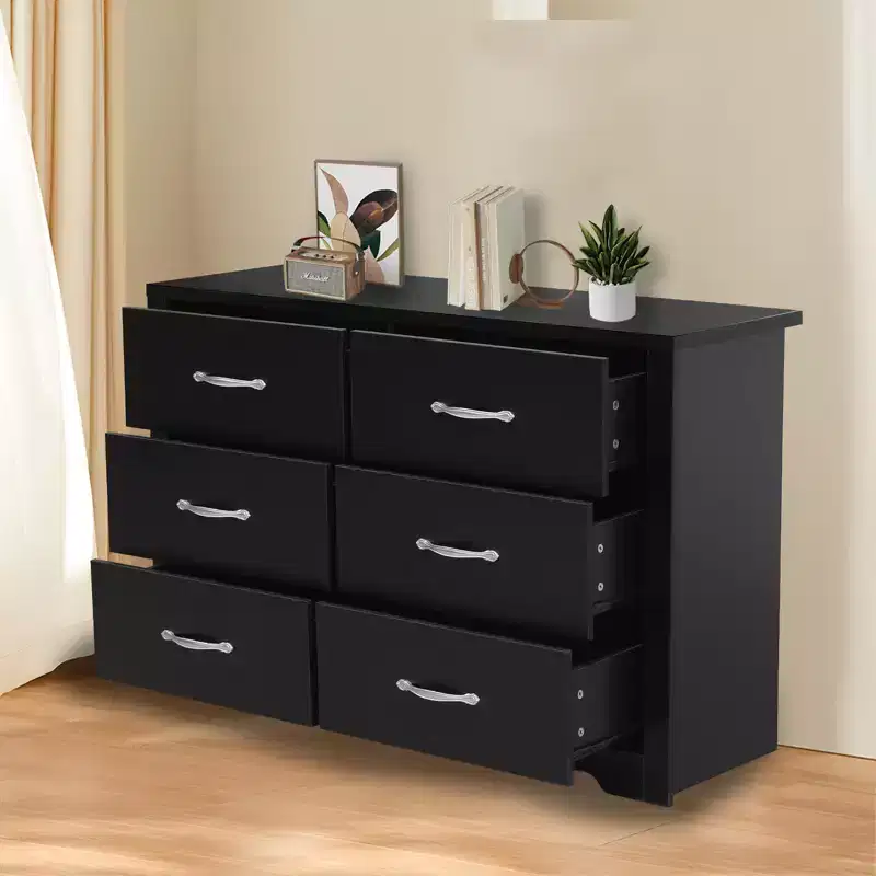 6 Drawer Dresser for Bedroom Modern Chest of Drawers with Metal Handles MDF Natural Wood