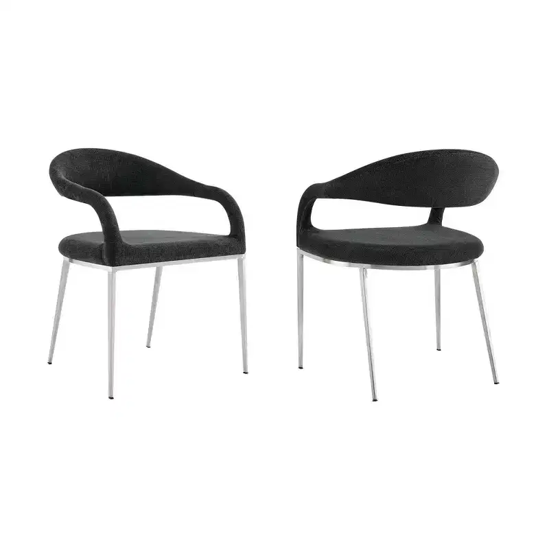 Armen Living Set of 2 Morgan Upholstered Brushed Stainless Steel and Fabric Dining Chairs Charcoal