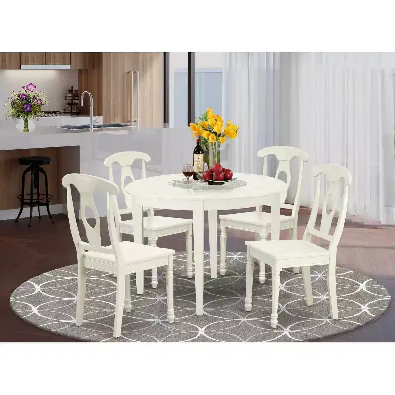 Round Patio Table 42 Inch Outdoor Dining Table with 4 Chairs Beachy Design
