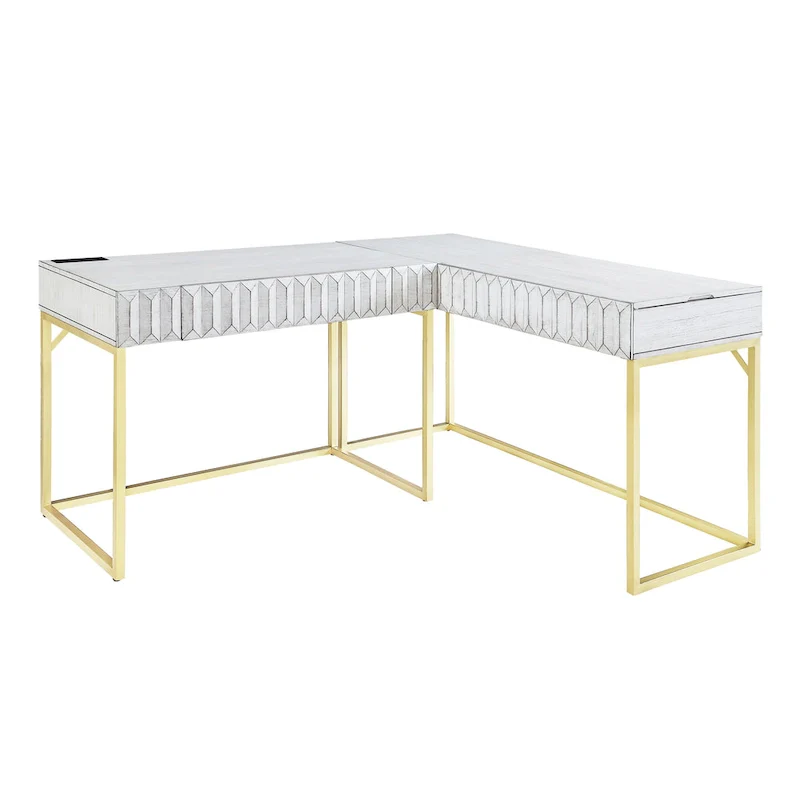 Bird Glam Metal Lift-top L-Shaped Computer Desk with USBs