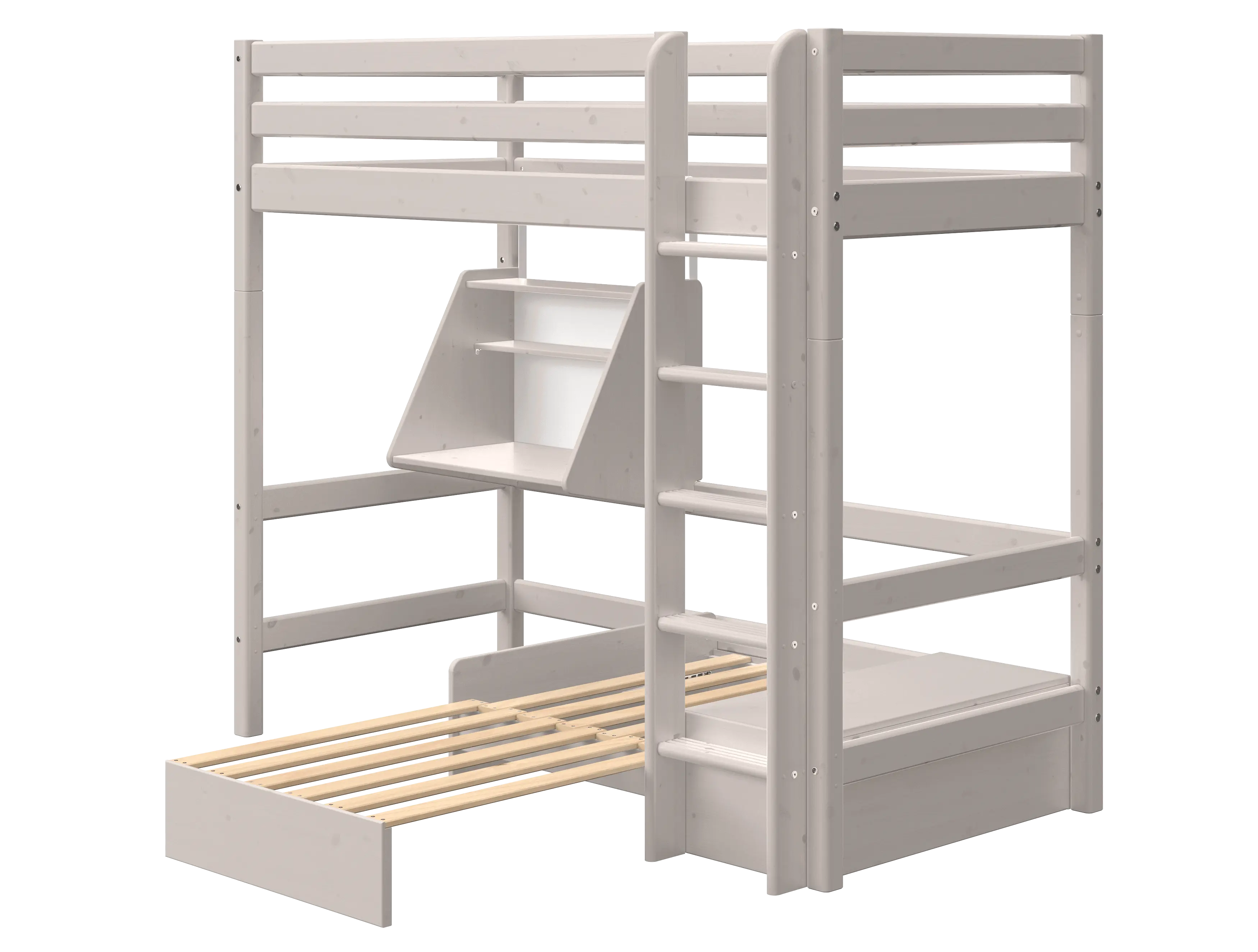 High Bed 184 cm with Sofa, Ladder and Safety Rail, 90x200 cm, Grey