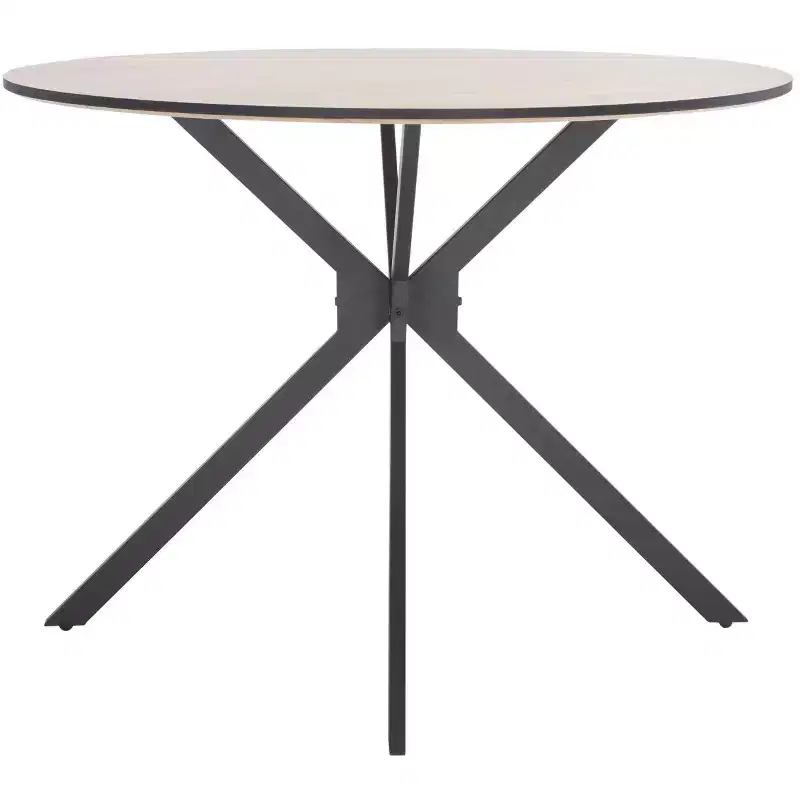 Round Mid-Century Bistro Dining Table, Natural Wood Top & Black Base, Seats 2