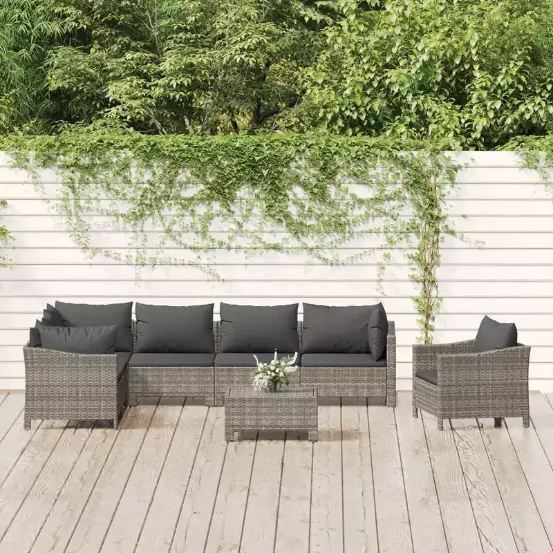 vidaXL Garden Lounge Set Grey PE Rattan Large Modular