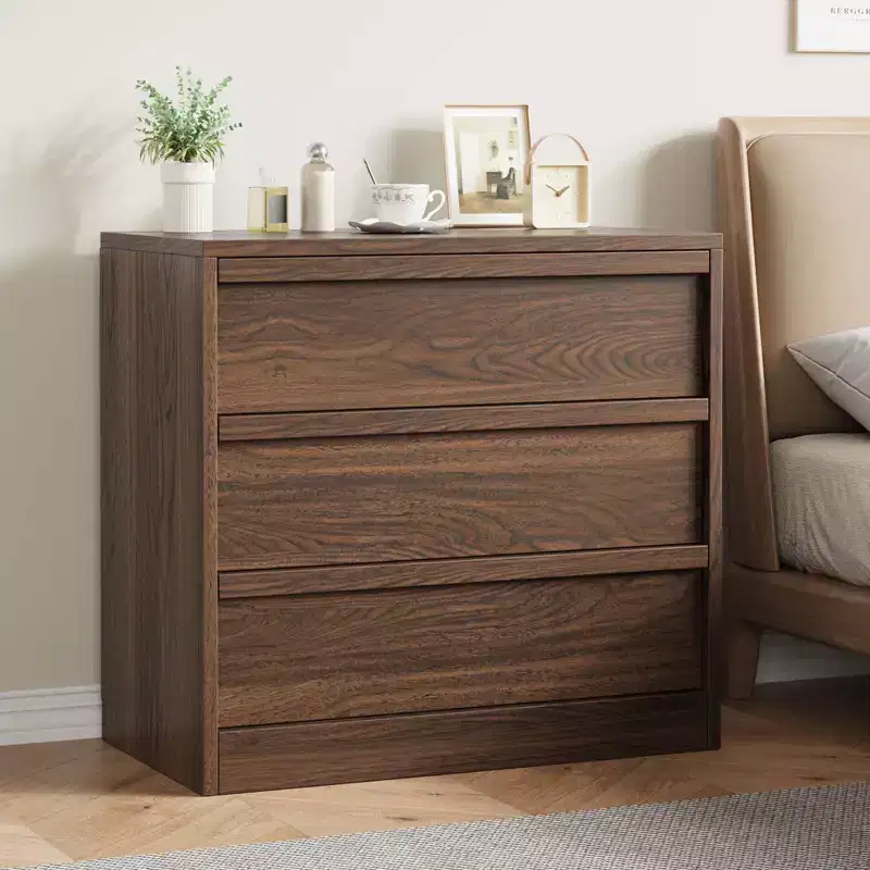 Walnut 3-Drawer Dresser C Modern Storage Chest for Bedroom, Living Room, Nursery & Entryway