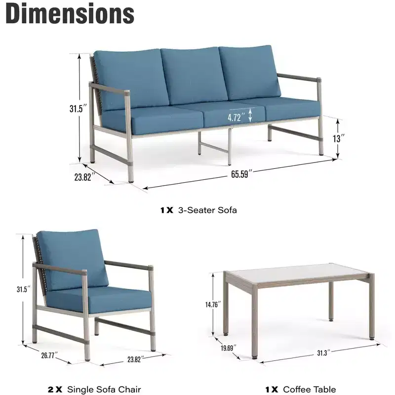 Captiva Designs 4PC Outdoor Wicker Patio Conversation Set with Coffee Table for Poolside, Backyard