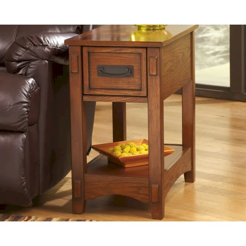 Brown wood chairside table - 13 inches wide x 22.13 inches deep x 23.13 inches high