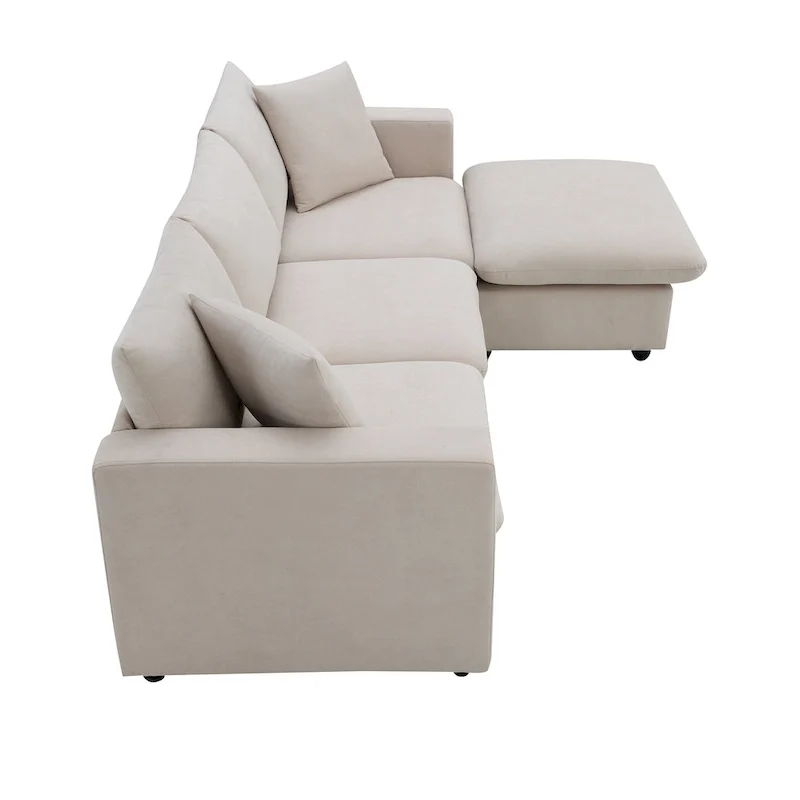 100.4 L-Shaped Polyester Sectional Sofa with 4-Seat Convertible Couch and Ottoman & Pocket Spring Cushions (300lb Capacity)