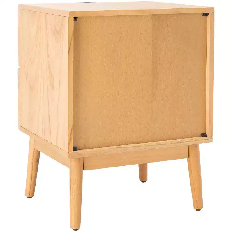 2-Drawer Rattan Nightstand with Splayed Legs, Mid-Century Coastal Bedroom Table