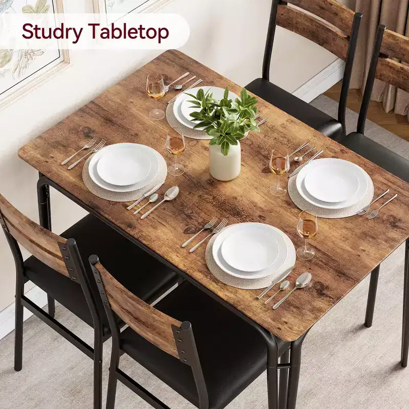 GustoWave 5 Piece Dining Table Set, with 4 Upholstered Chairs