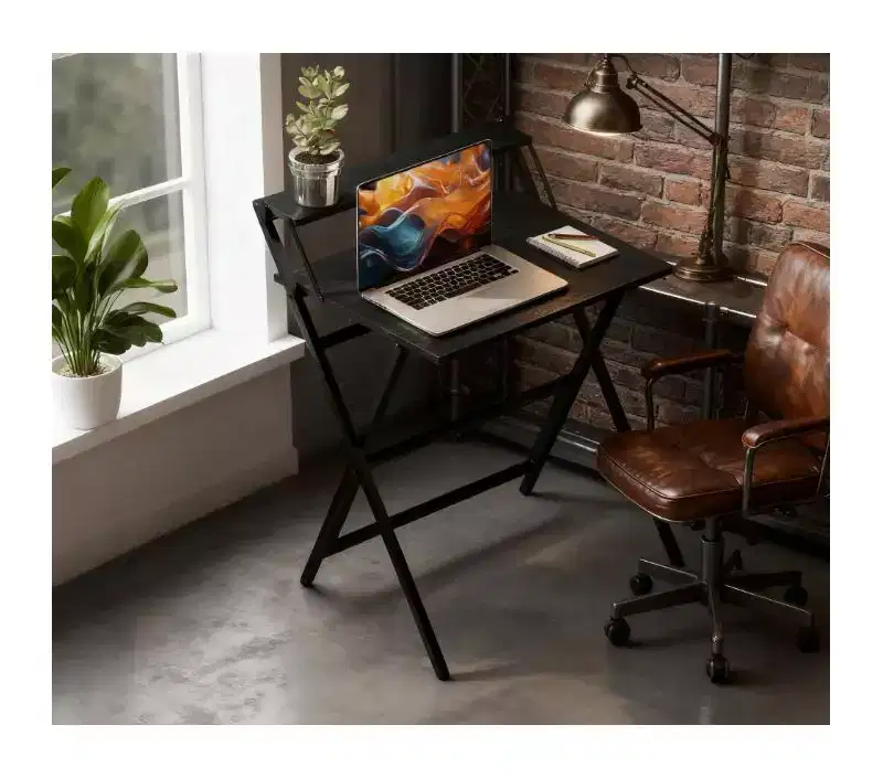 TUYOHW Foldable Study Desk,Folding Computer Desk with Monitor Shelf,X-Shaped Steel Frame,Writing Desk for Home Office,Study,Small Spaces