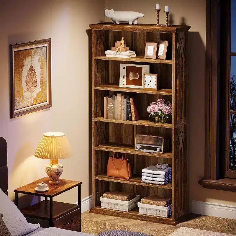 Lantine 6-Tier Wood Bookshelf, 75-Inch Tall Bookcase, Large Freestanding Display Shelves, Book Shelf